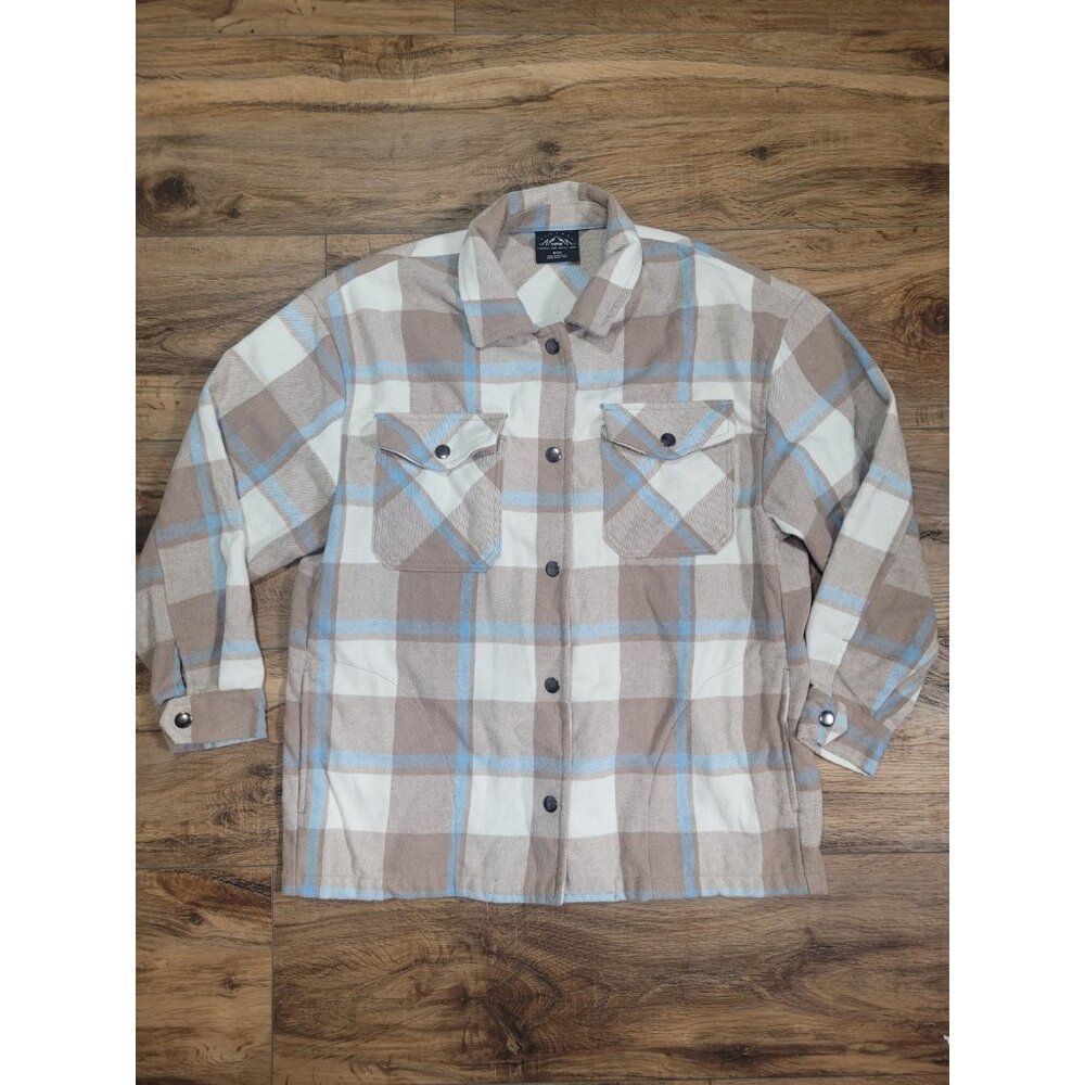 HFX Women's Small Shirt Jacket Snap Button Blue Plaid Flannel Heavy Outdoor